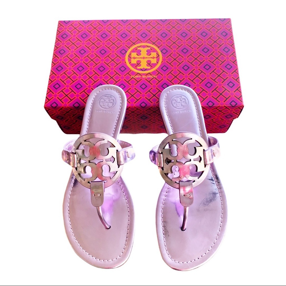 Tory Burch Rosa Mirror Metallic Miller Sandals 8